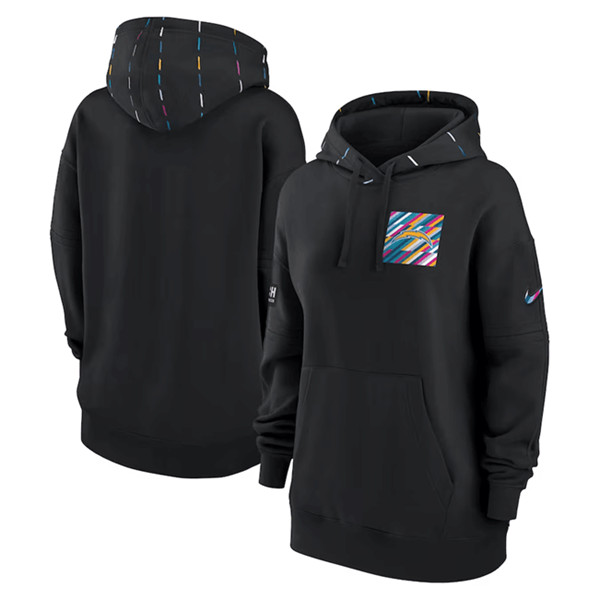 Women's Los Angeles Chargers Black 2023 Crucial Catch Club Pullover Hoodie(Run Small)